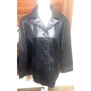 Vintage 90s Jones New York Leather Jacket womens sz L blazer quilted lining